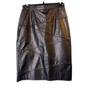 Vintage Laurice‎ Leather Pencil Skirt Panelled Midi Black Career Wear Size 9/10